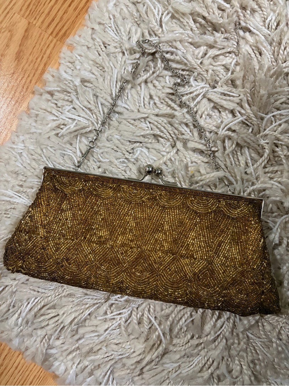 Vintage Antique Gold Beaded Evening Clutch Bag Purse